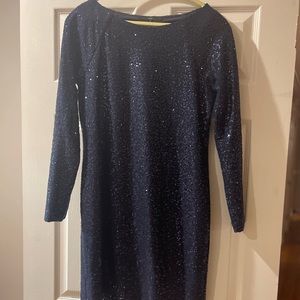 Short, sequined, navy dress